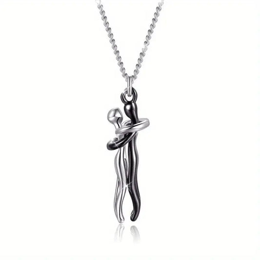 Silver and Black Hug Couple Chain Pendant - Zesh Store